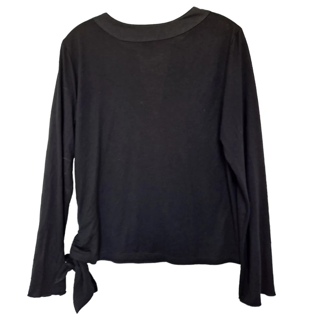Bisou Bisou Michele Bohbot Vintage Black Boho Floral  Embroidered Top szL - Picture 5 of 6